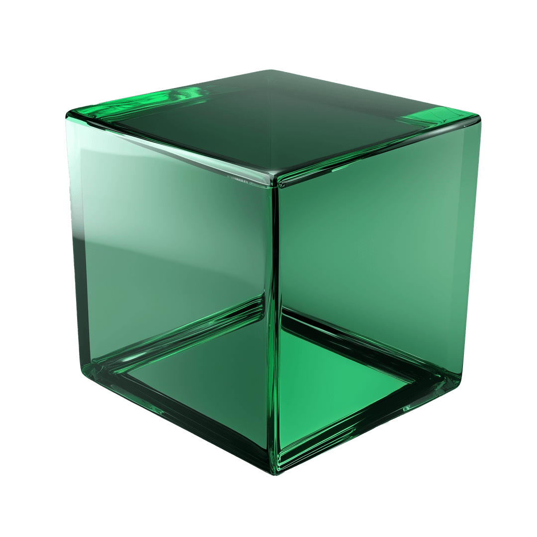 Green glass cube.